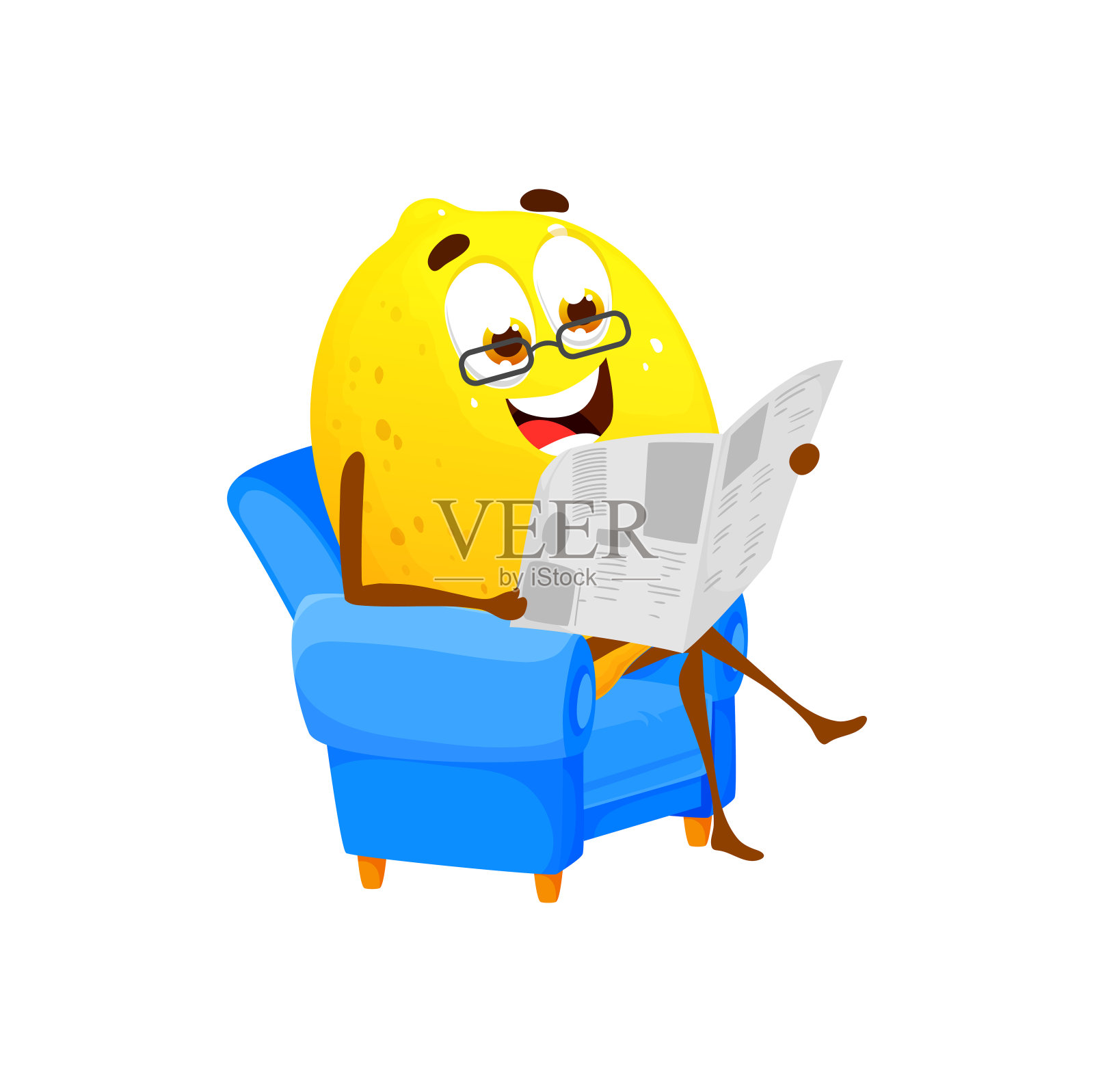 卡通柠檬人物读报纸，矢量插画图片素材