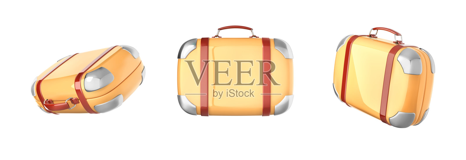白色背景上有带和金属细节的黄色手提行李箱。矢量图插画图片素材
