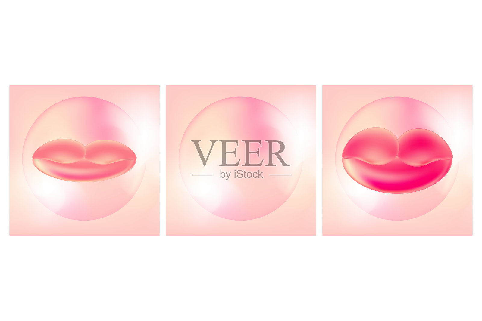 唇填料前后效果。社交媒体模板。丰满的嘴唇在粉红色的方形背景前。副本的空间。适合美容行业或美容美容。插画图片素材