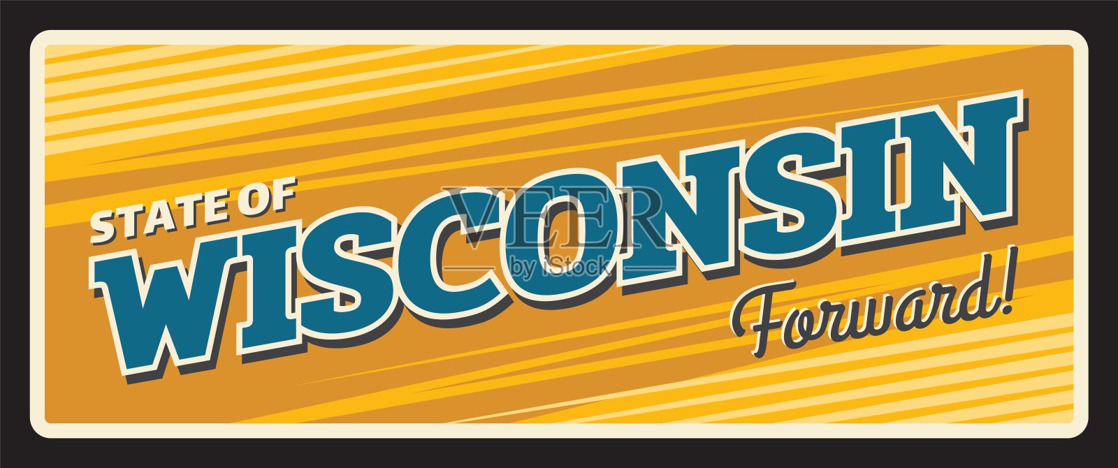 美国威斯康辛州的标志，古董旅行板插画图片素材