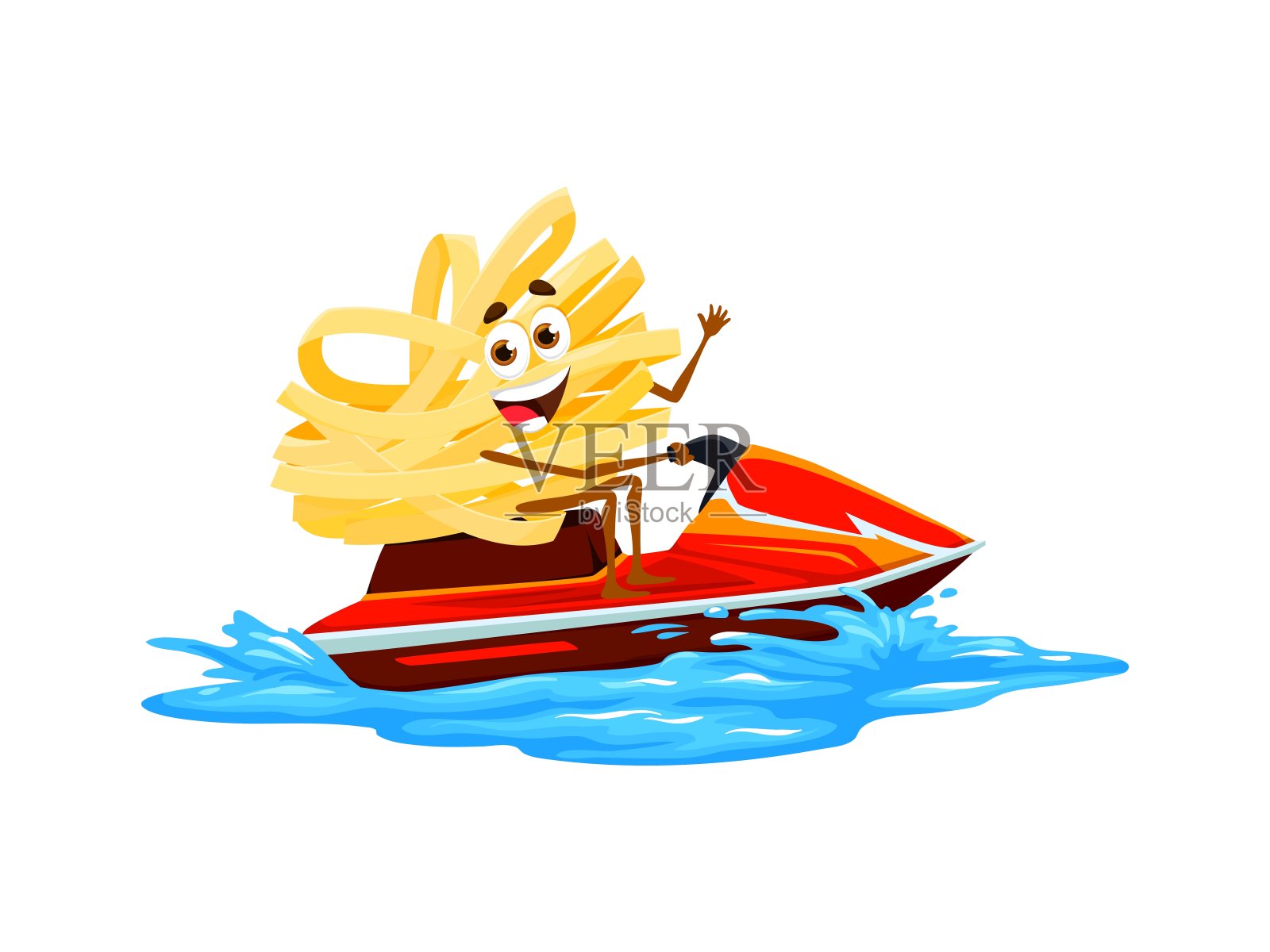 卡通意大利面人物骑摩托艇插画图片素材