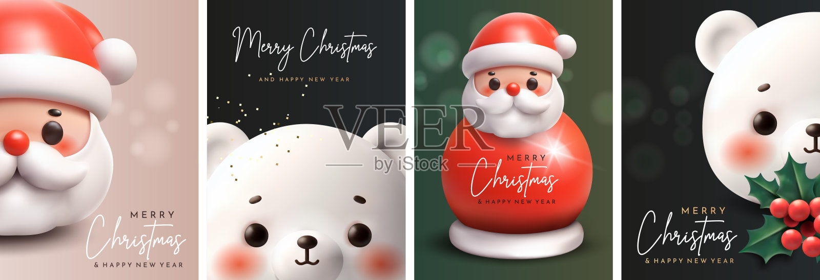 圣诞快乐。可爱的3D贺卡插画图片素材