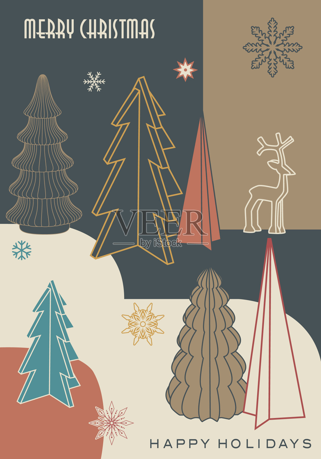 圣诞树节日贺卡-股票插图插画图片素材