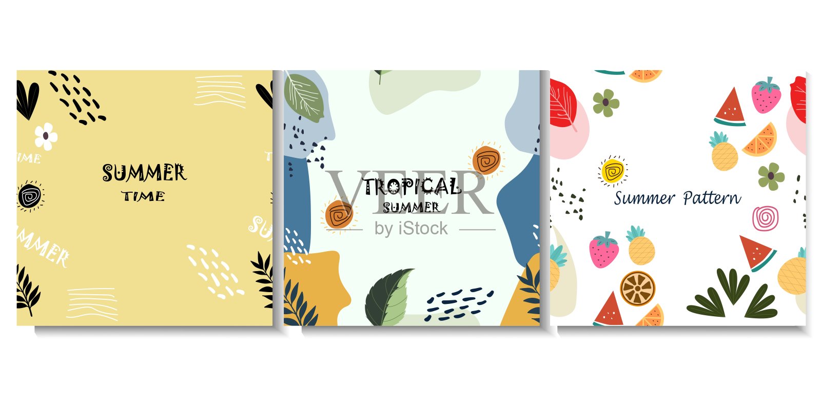 一组简单抽象的有机背景。天然瓷砖设计用于纺织品，布料，包装纸，卷筒纸，印花，织物和壁纸。插画图片素材