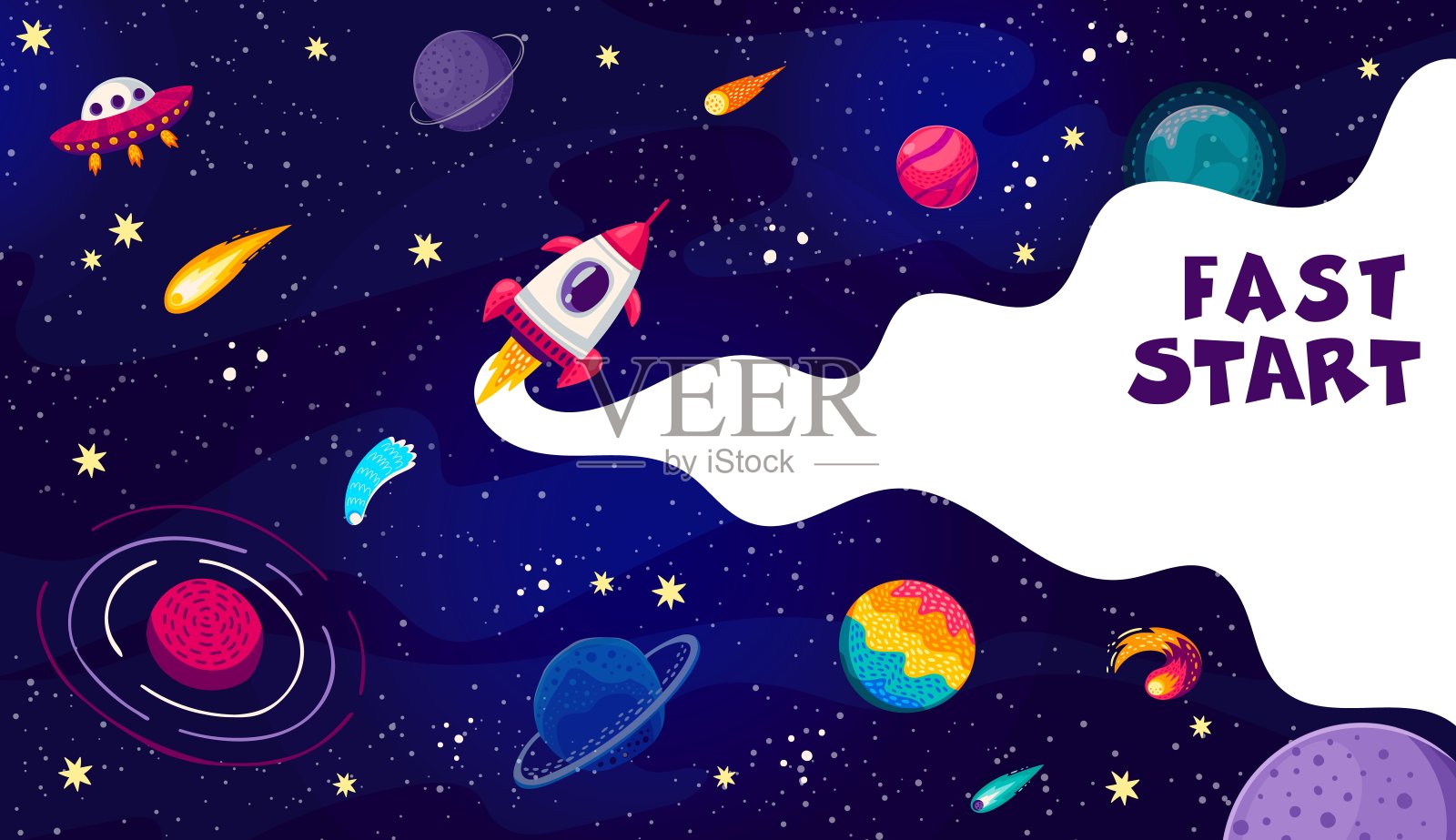 创业理念快速启动，航天火箭发射插画图片素材