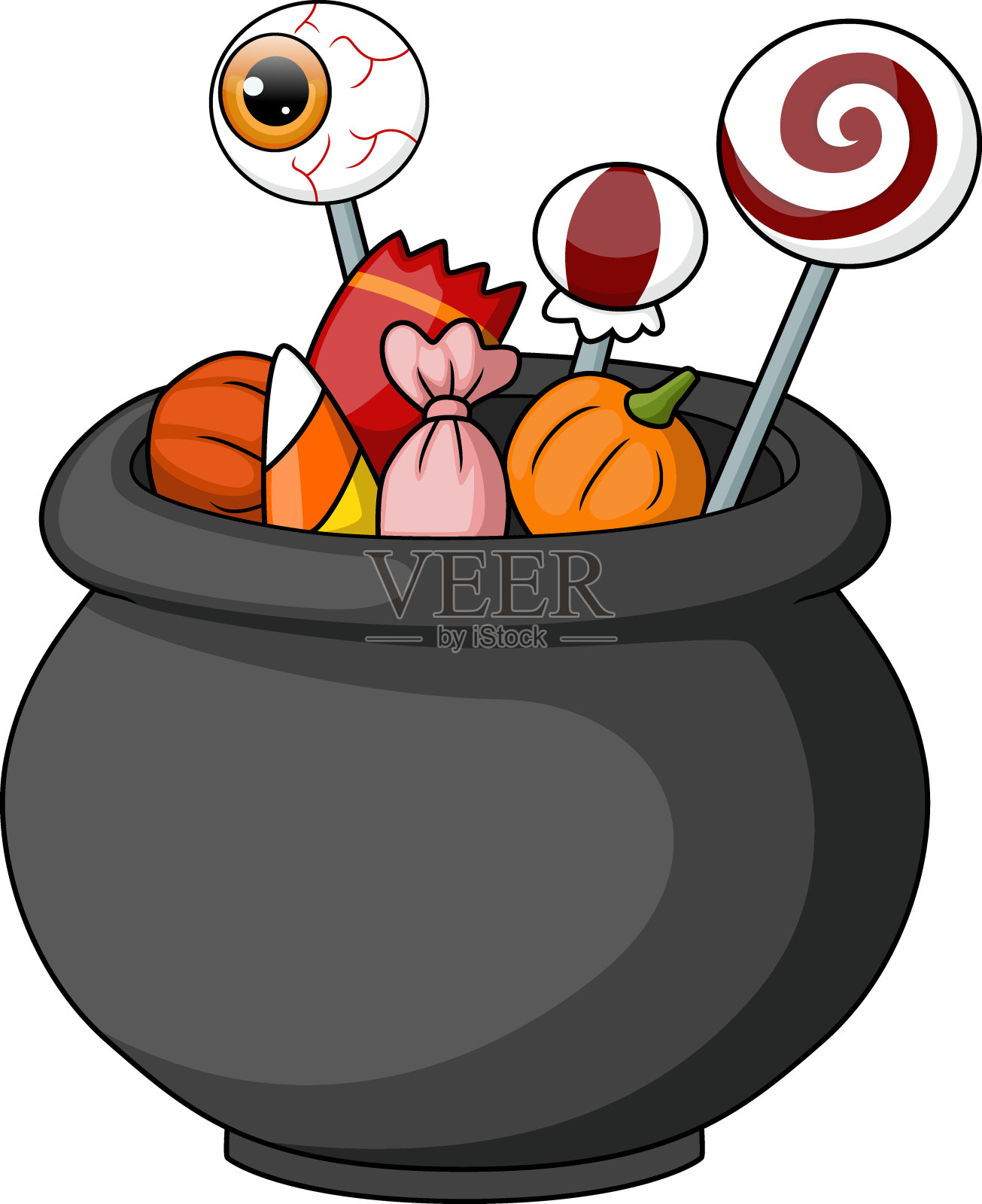 万圣节的黑色大锅里装满了糖果插画图片素材
