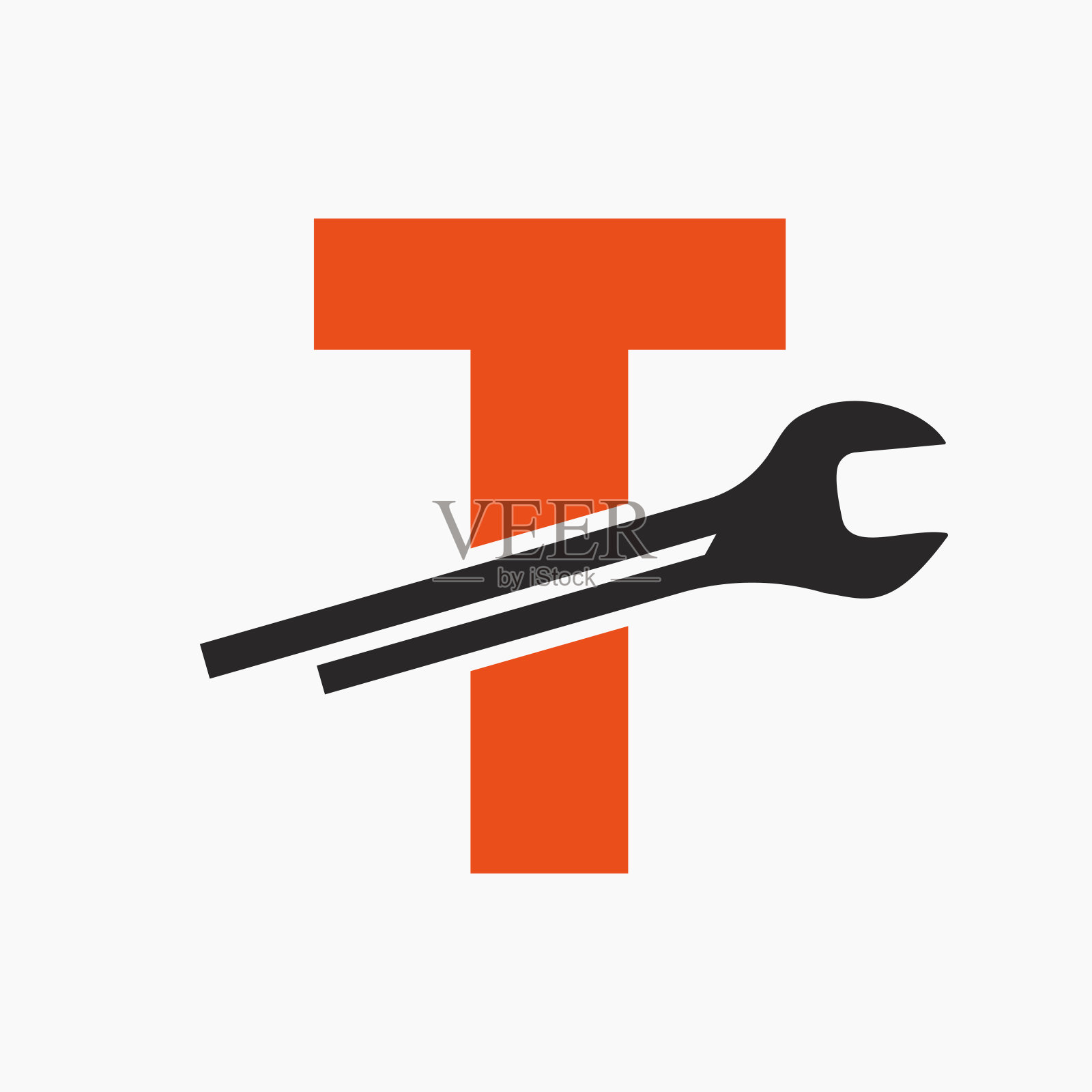 扳手标志:字母T上带工程标志。技术人员标识插画图片素材