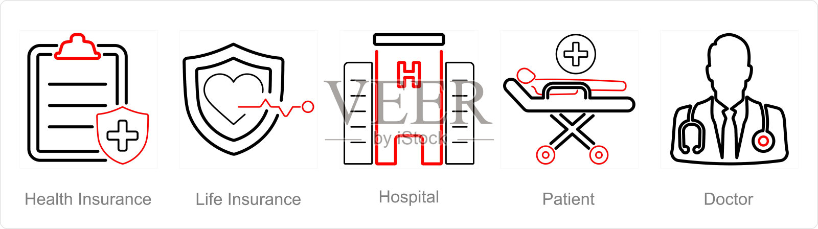 一套5健康检查图标作为健康保险，人寿保险，医院插画图片素材