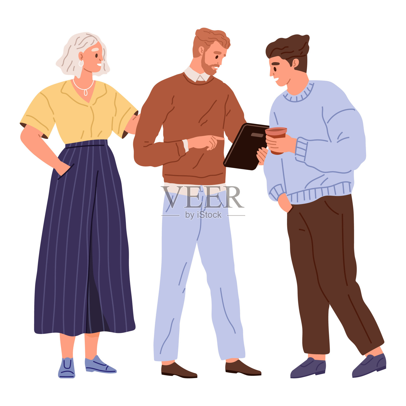 人们在见面或工作交流时交谈。卡通男女朋友角色对话插画图片素材