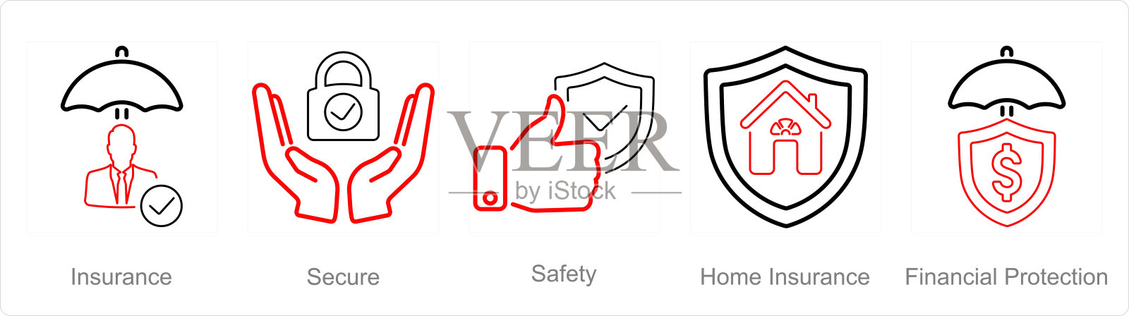一套5个保险图标作为保险、安全、安全插画图片素材