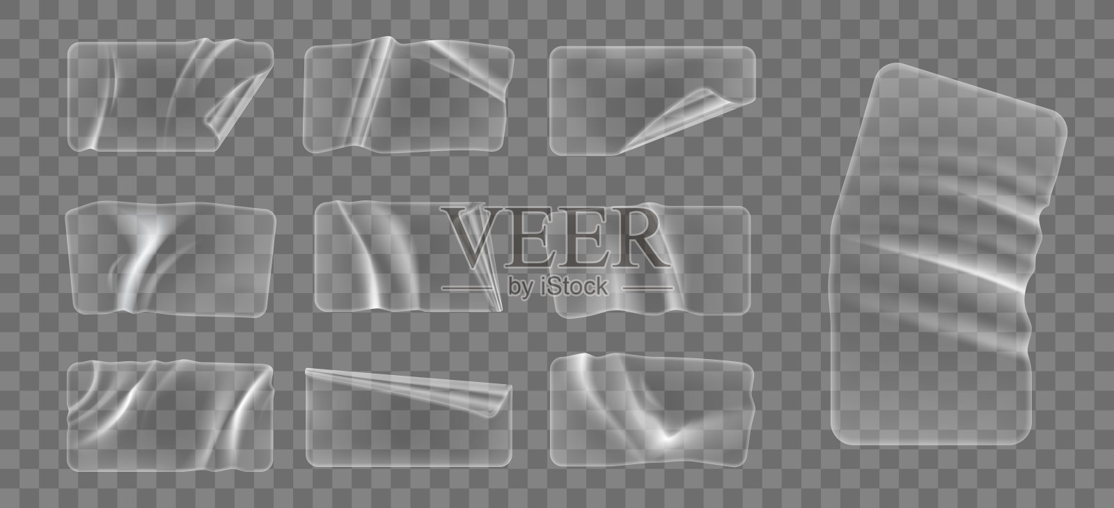 透明矩形塑料贴纸和贴片插画图片素材