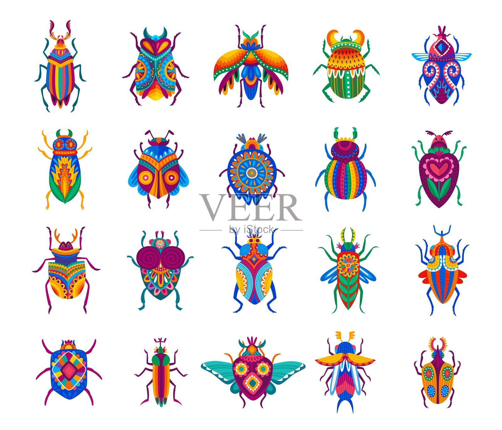 背上有彩色装饰的卡通甲虫插画图片素材