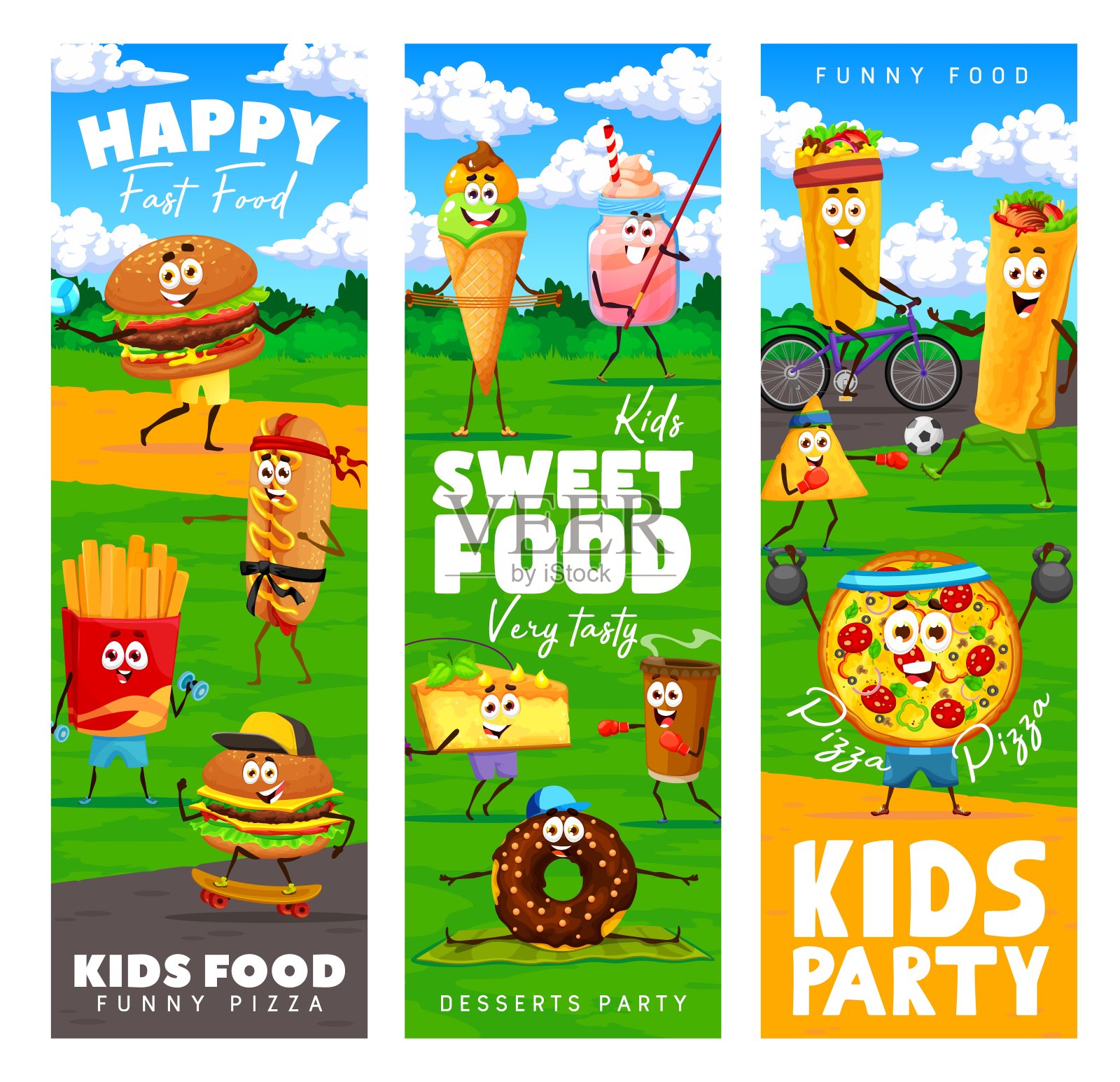 体育横幅上的卡通快餐人物插画图片素材