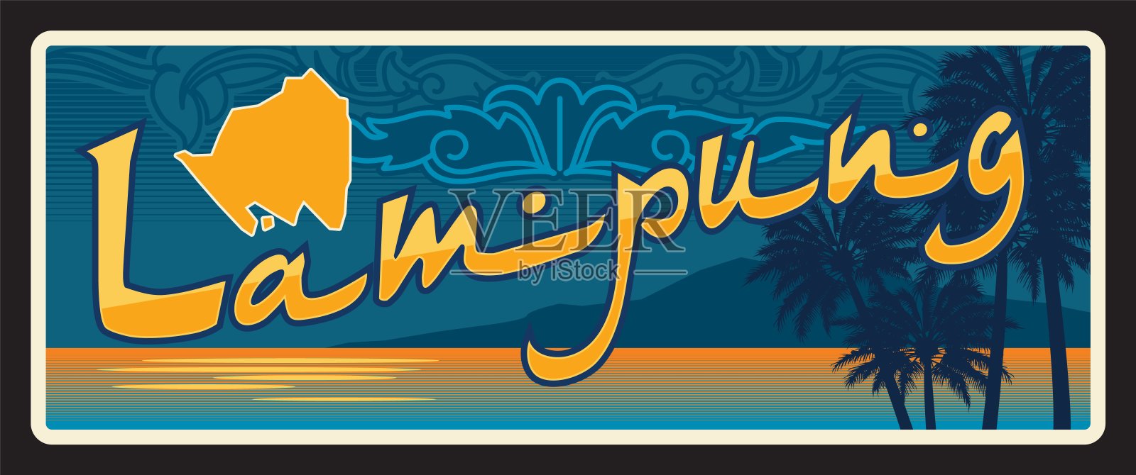 印尼楠榜省复古旅游板块插画图片素材