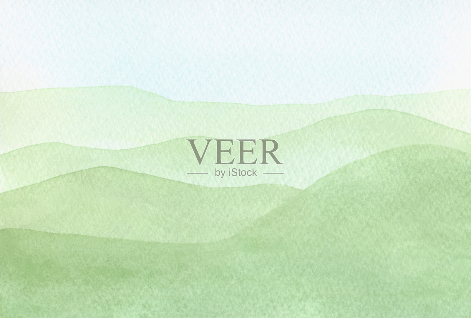 风景与全景的绿色山丘和草地与地平线，手绘。插画图片素材