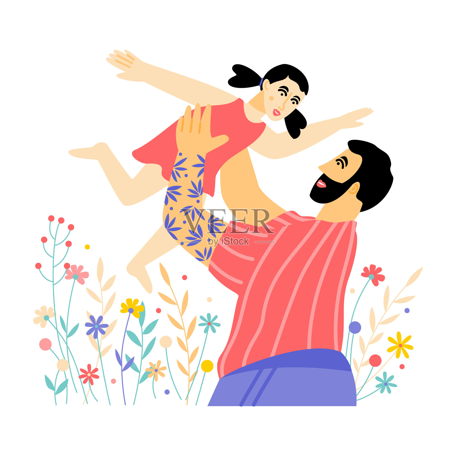 父亲和女儿的肖像插画图片素材