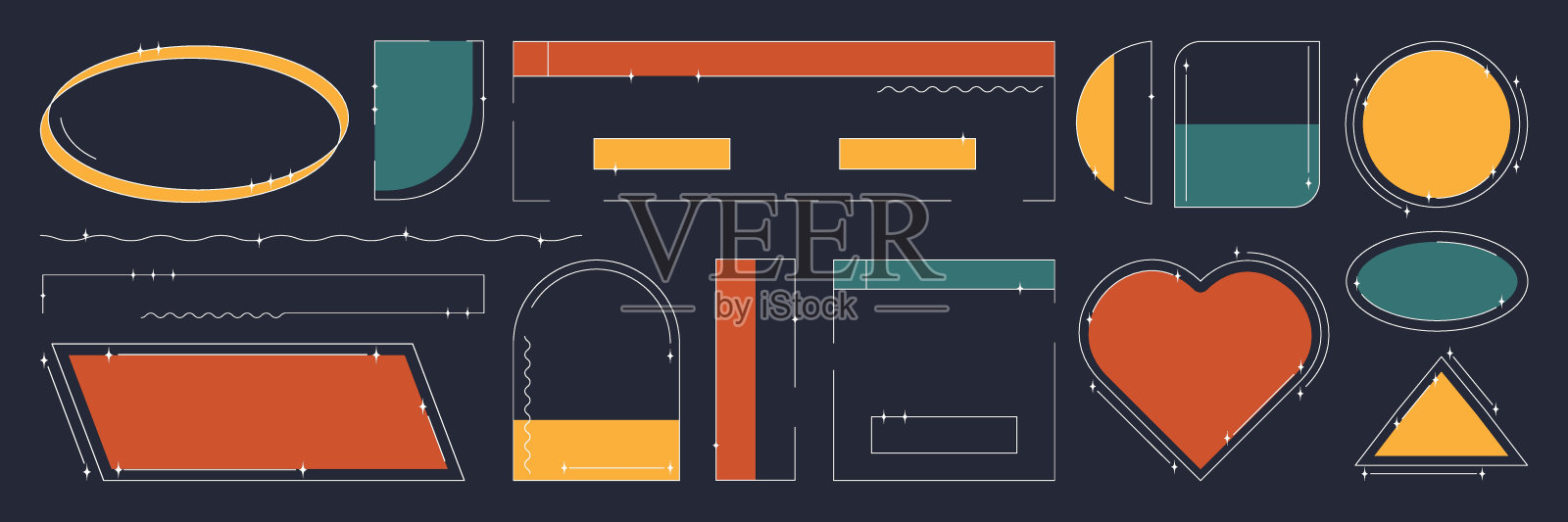设置Y2K元素。美学抽象矢量形状。简单的形式，符号和框架y2k风格。插画图片素材