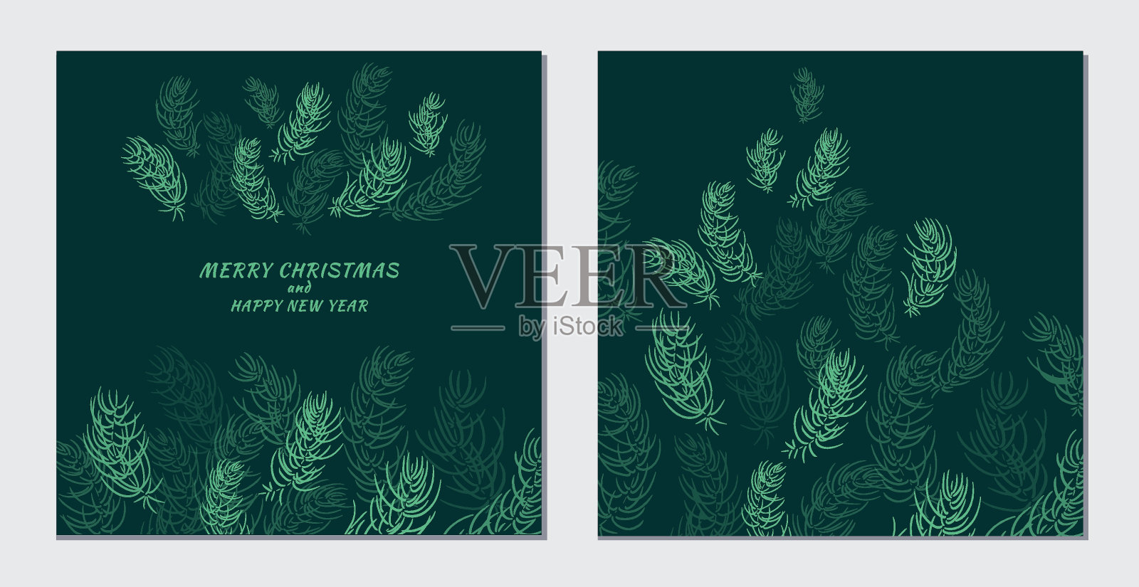 一套节日贺卡。具有复制空间的通用模板。矢量手绘分支。框架印刷，企业邀请，贺卡插画图片素材