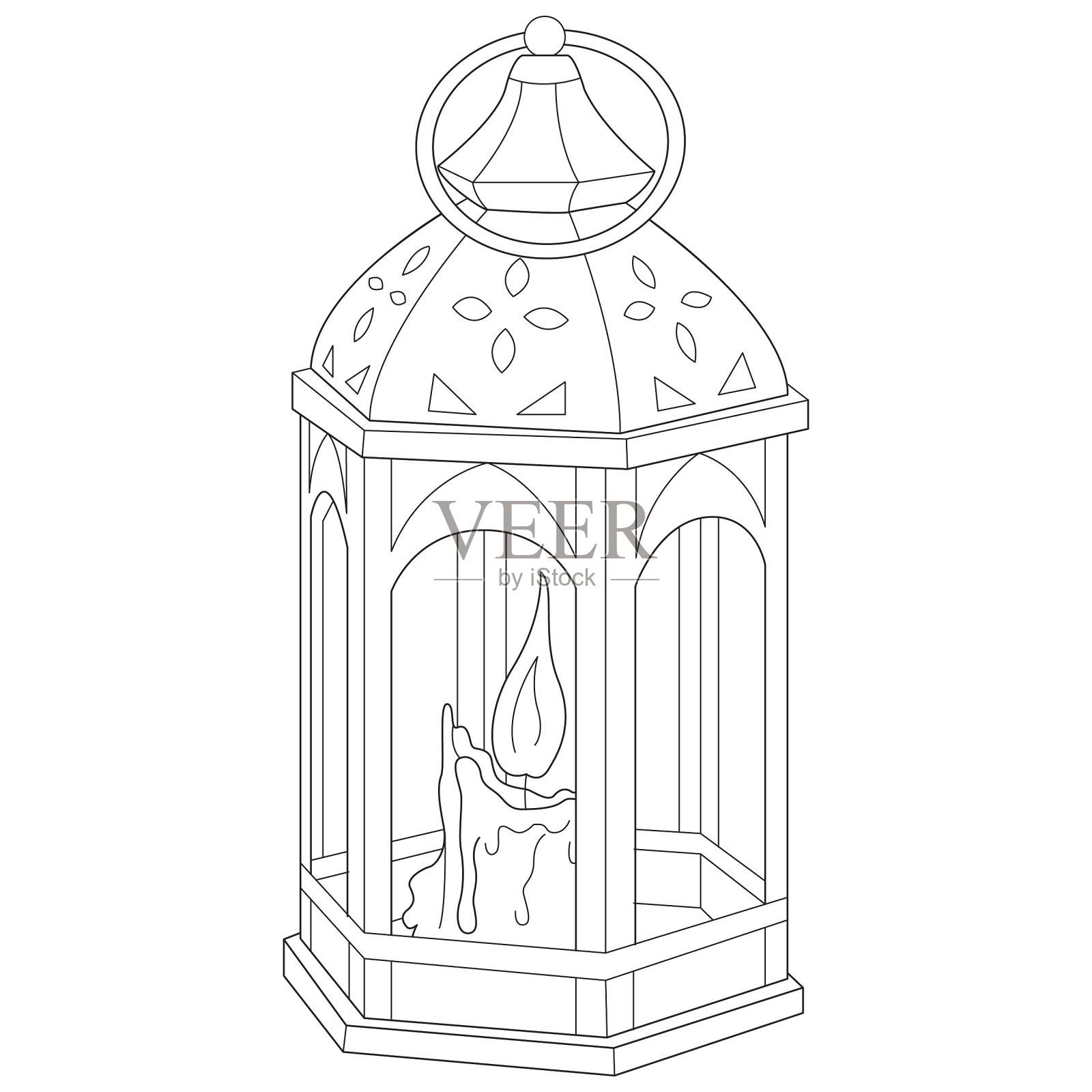 点着蜡烛的灯笼。插画图片素材