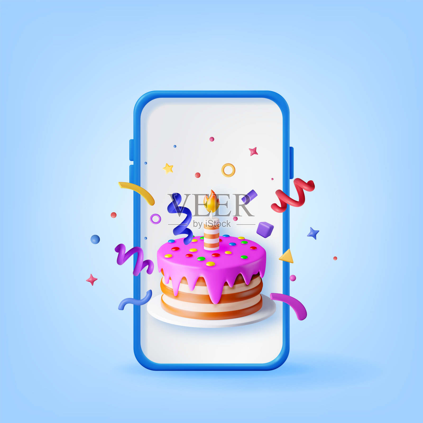 渲染手机与巧克力蛋糕装饰插画图片素材