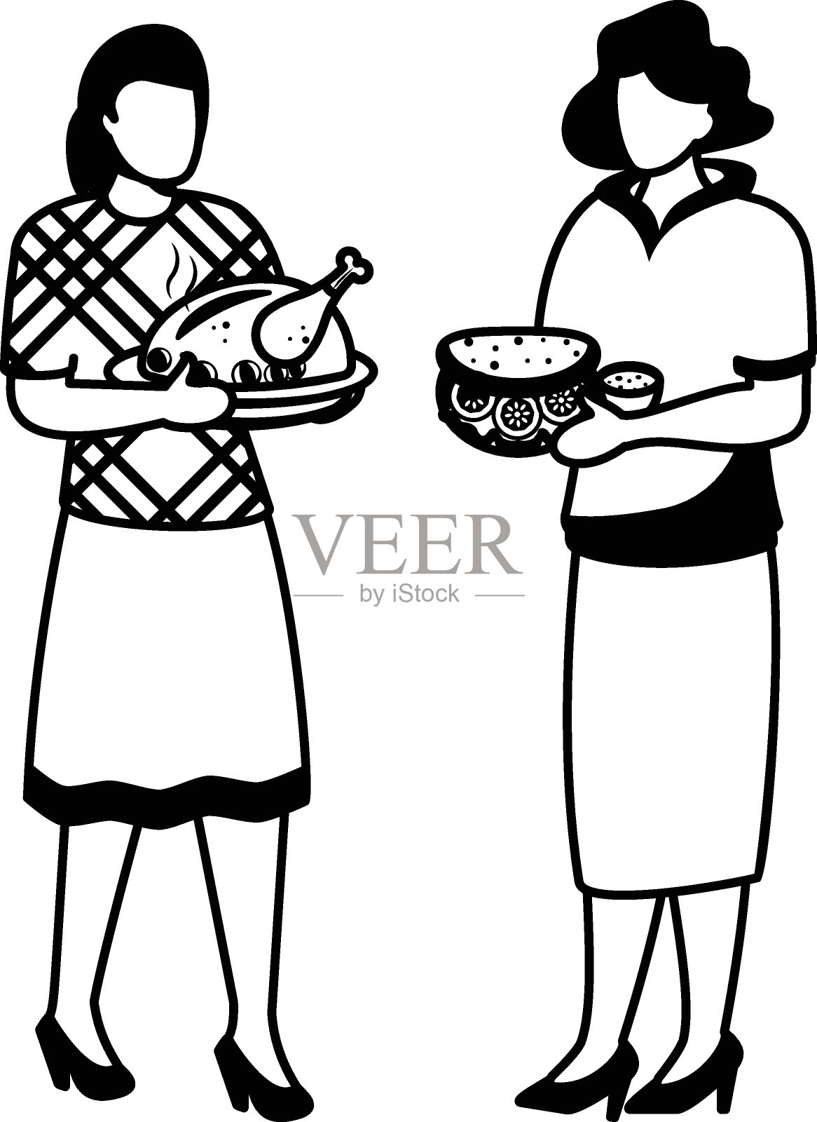 在感恩节，邻居女孩们聚在一起分享了一顿饭的概念，矢量图标设计，感恩节标志，家庭团聚标志，年度公告和纪念活动库存插图插画图片素材