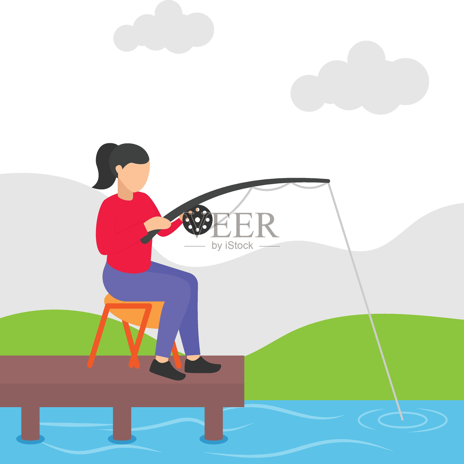 水上运动矢量彩色图标设计，行为取向符号，个人身份或生活风格标志，可持续的生物插图，钓鱼概念插画图片素材