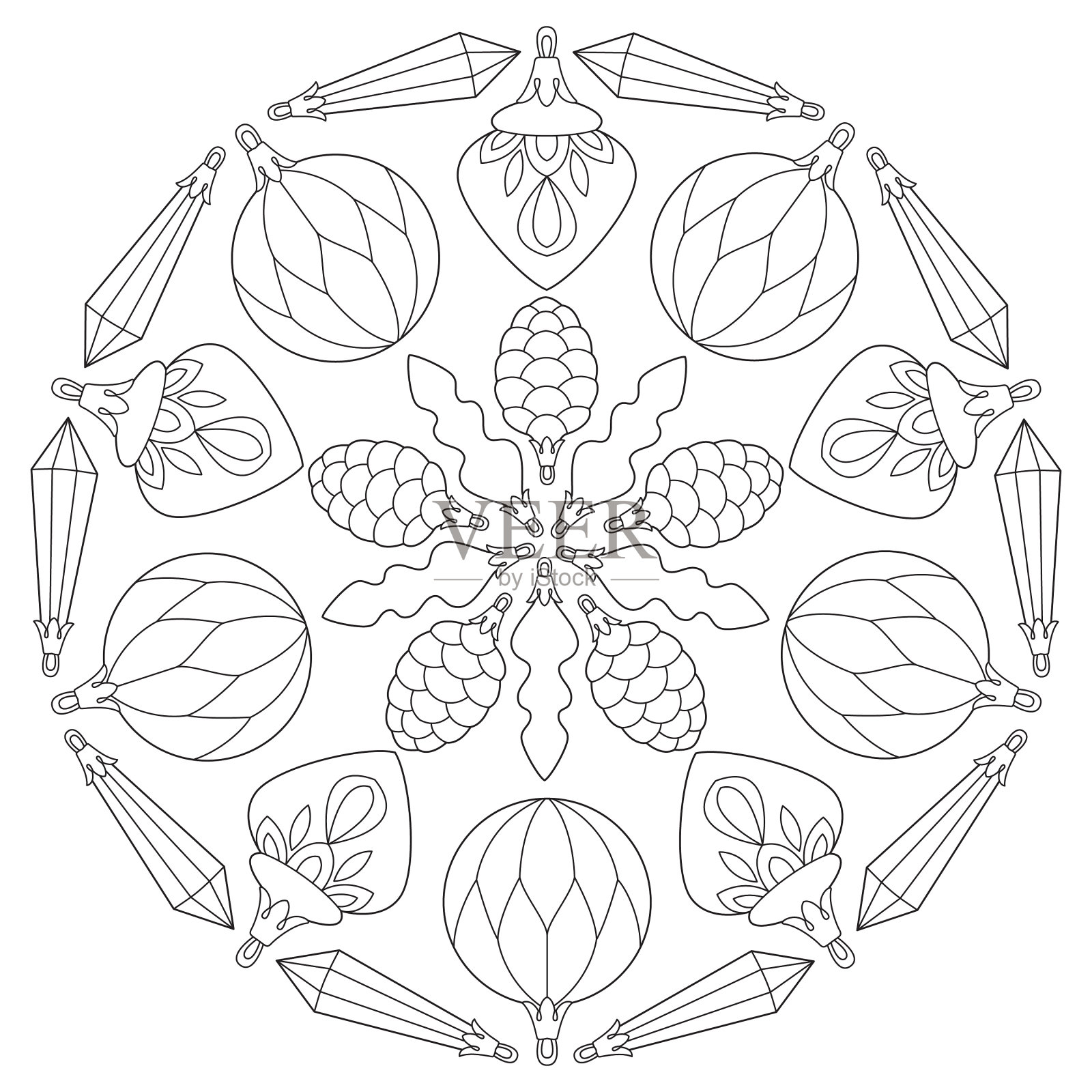 曼陀罗从圣诞树装饰插画图片素材