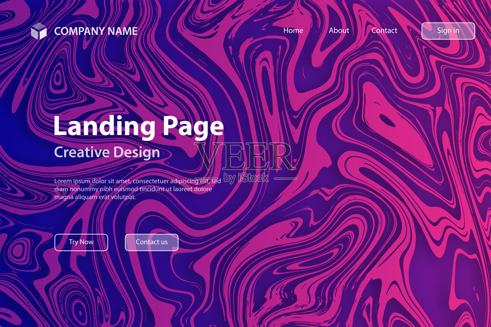 登陆页面模板-液体背景与紫色梯度-时尚的设计插画图片素材
