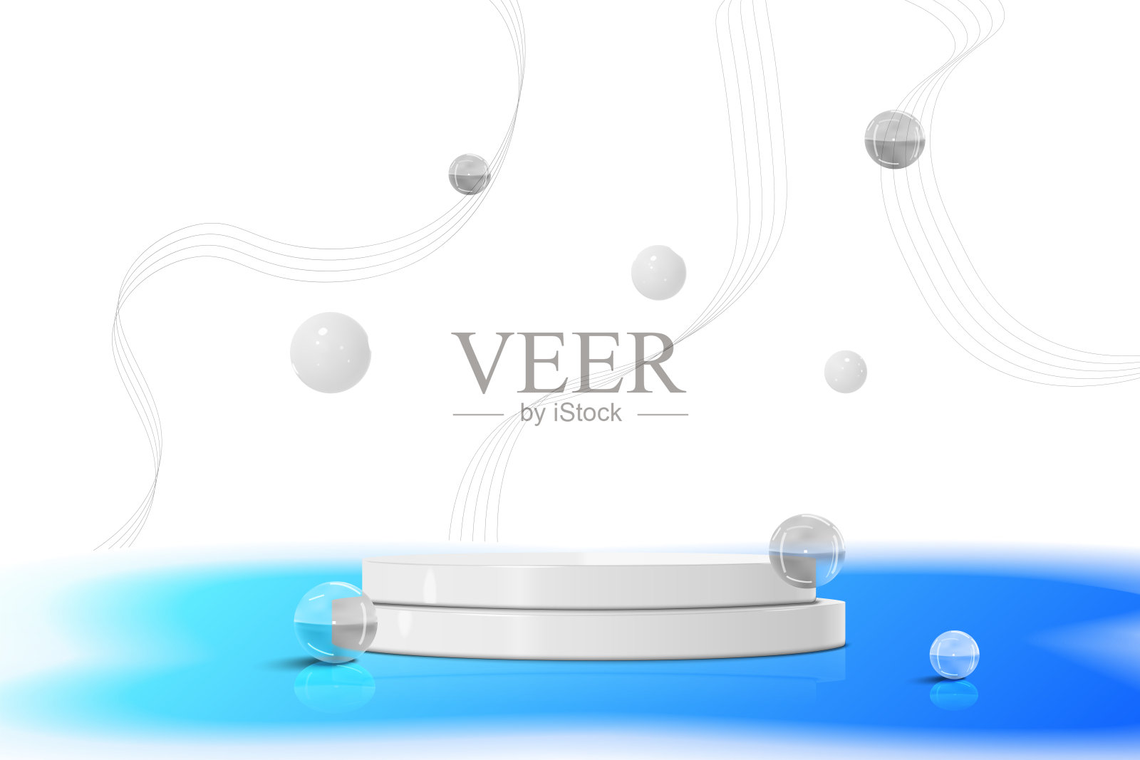 讲台站场景与3D和白色的球和渐变抽象的背景插画图片素材