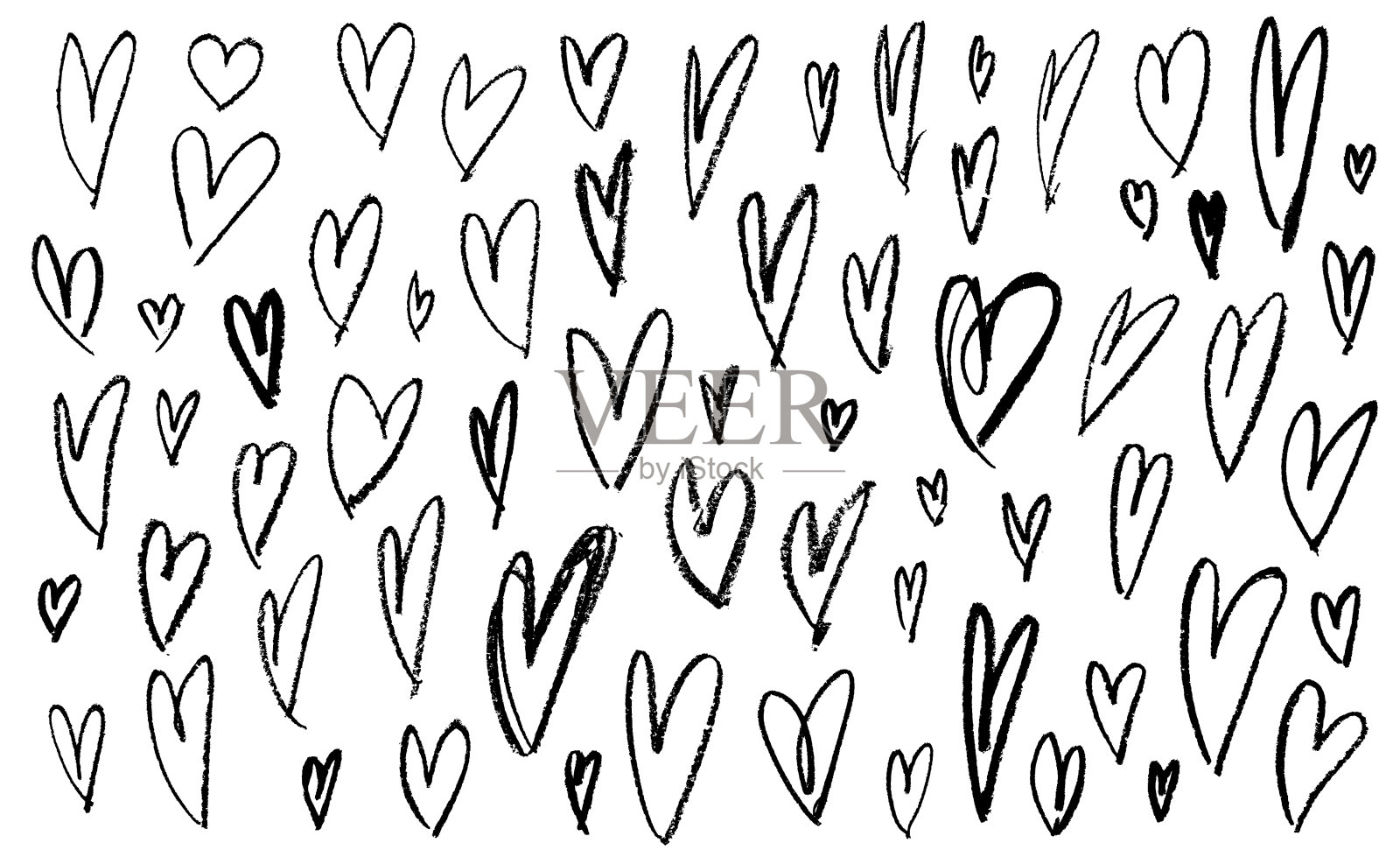 有趣的草图心脏图纸和图标插画图片素材