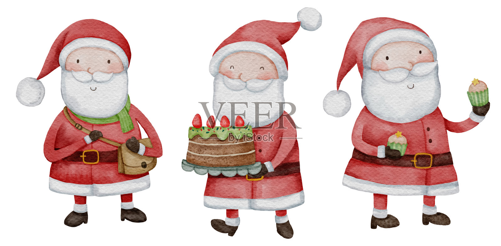 圣诞老人。圣诞主题。水彩画卡通人物。孤立。15组中的第9组。插图。插画图片素材