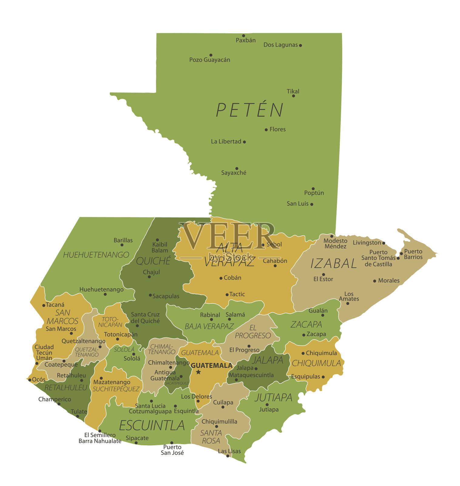 危地马拉的地图。矢量彩色地图危地马拉插画图片素材