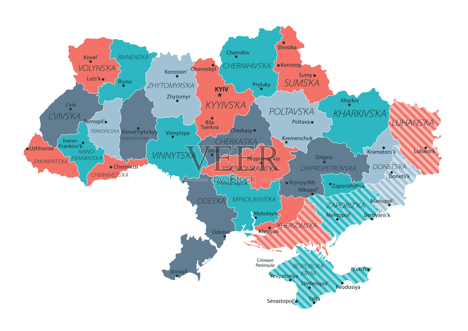 乌克兰战争地图。矢量彩色地图的乌克兰插画图片素材