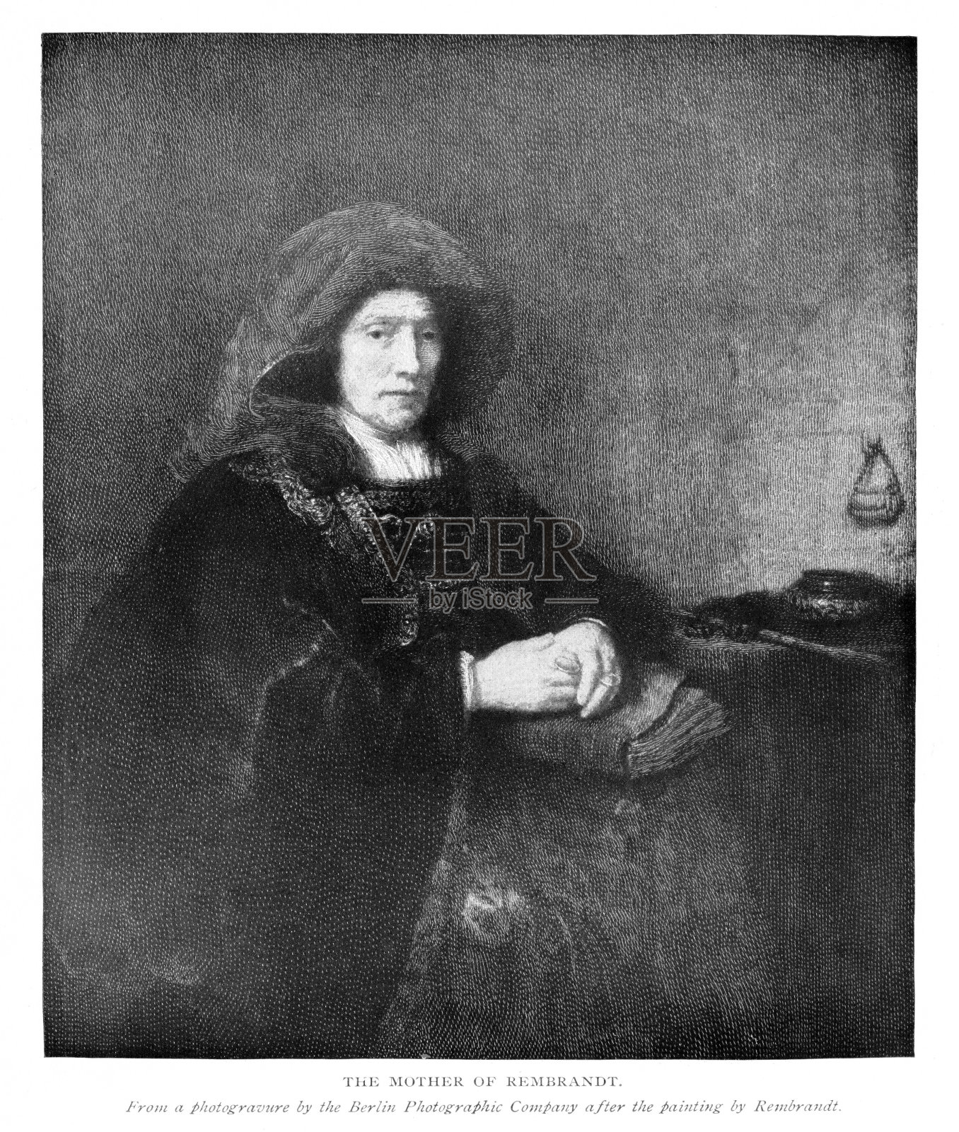伦勃朗肖像，荷兰艺术家伦勃朗的母亲，17世纪荷兰文化插画图片素材