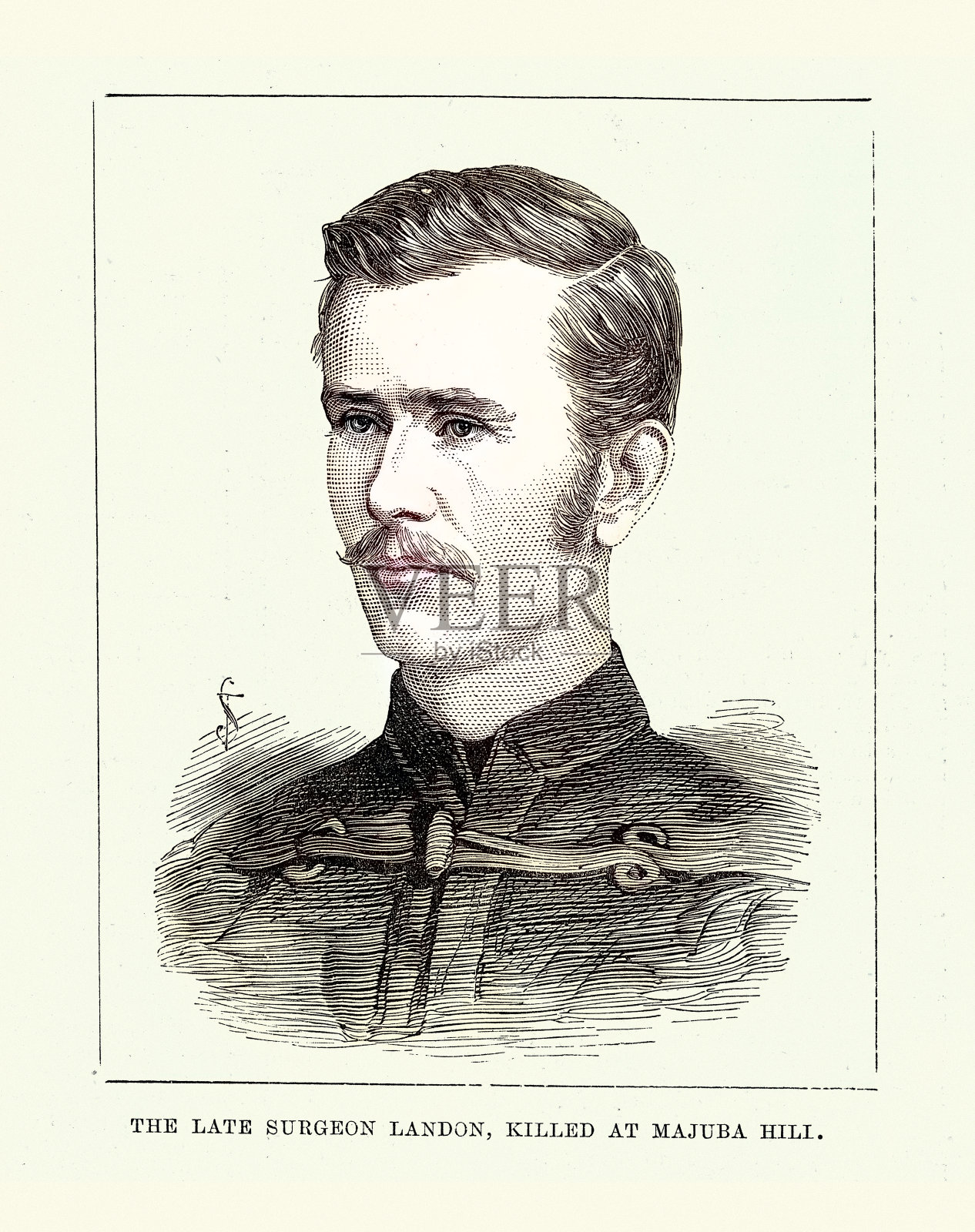 亚瑟·杰米恩·兰登1851年至1881年，英国军医，死于19世纪维多利亚时代第一次布尔战争的马朱巴山战役插画图片素材
