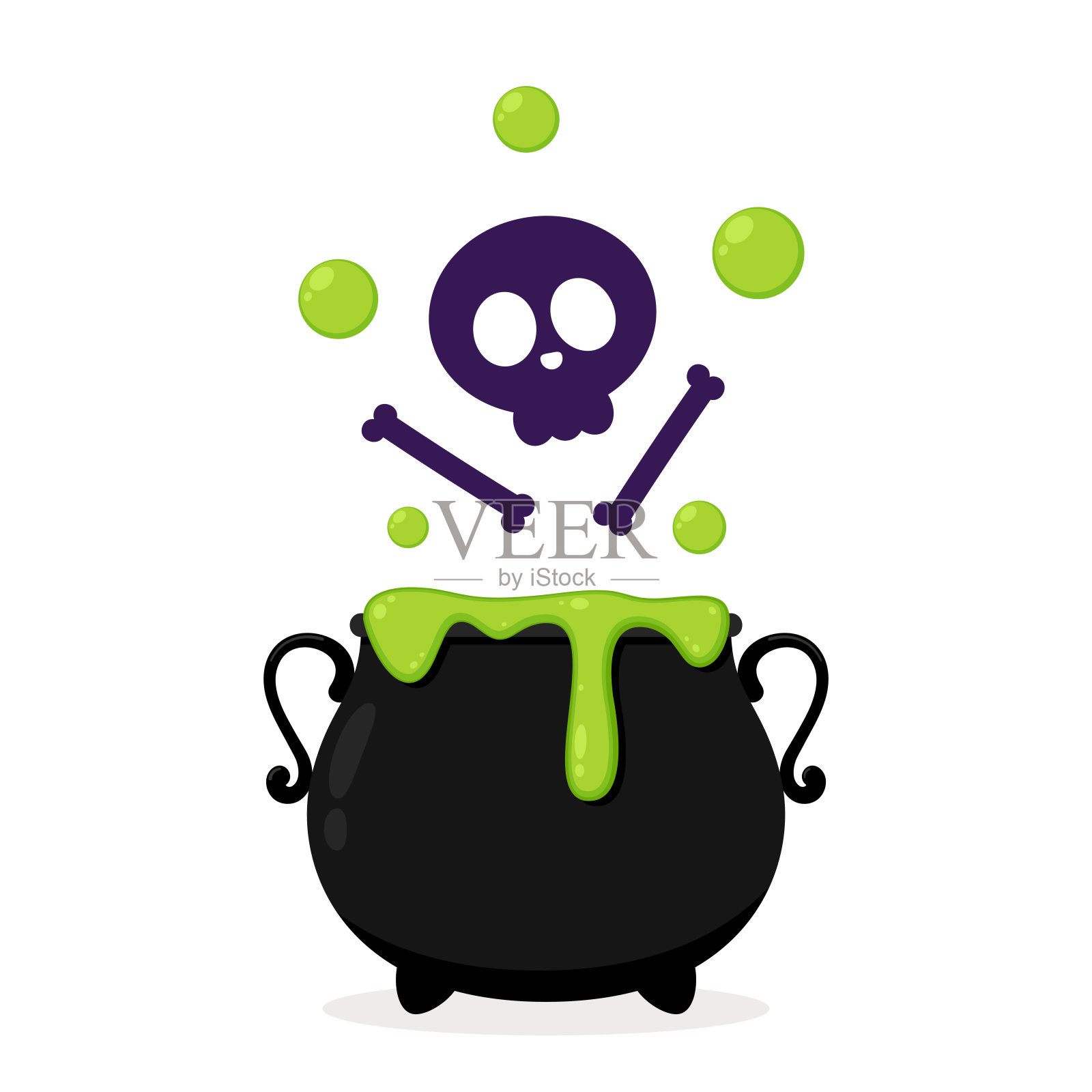万圣节女巫紫色坩埚与毒药隔离在白色背景。矢量插图的一个女巫的大锅。插画图片素材
