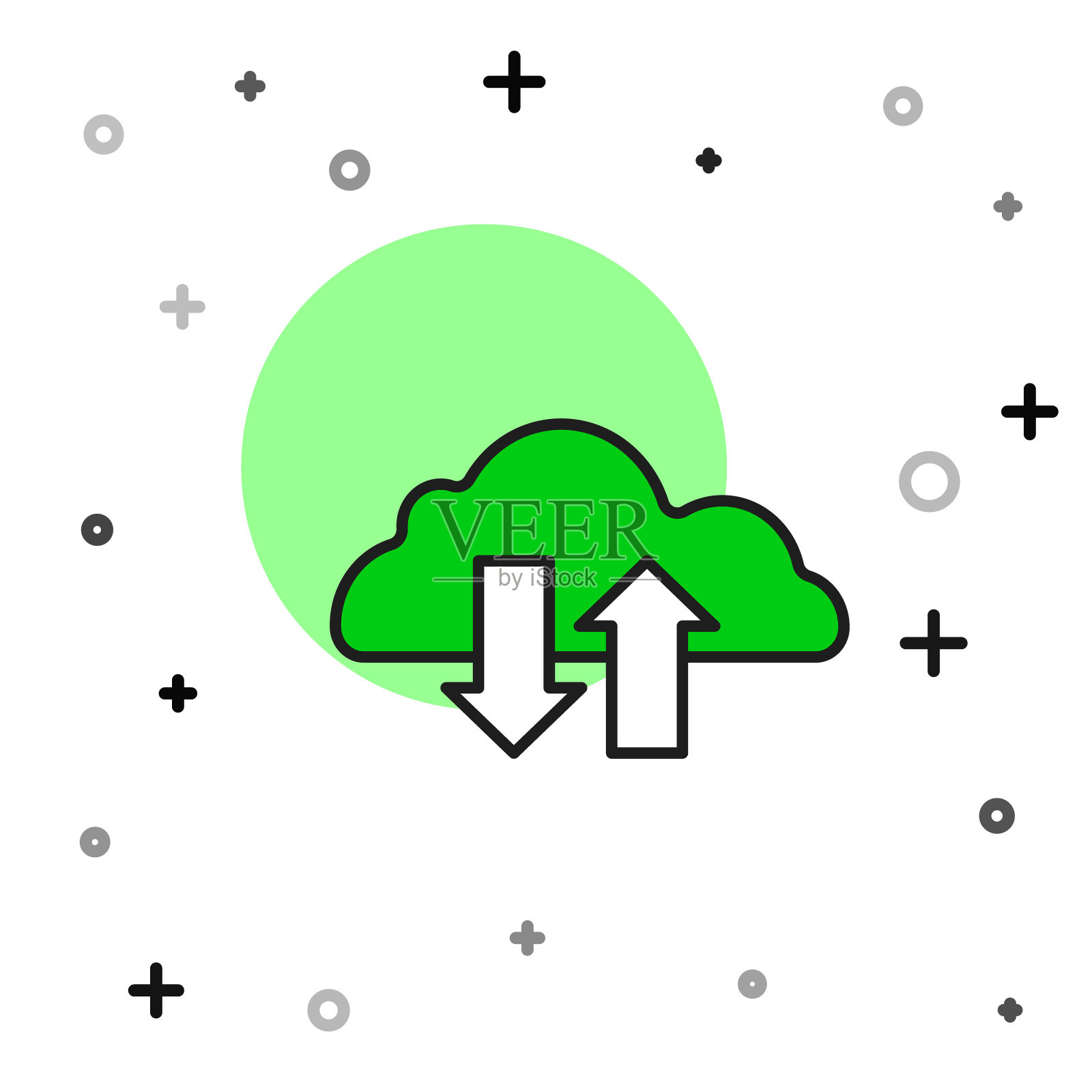 填充轮廓云下载和上传图标隔离在白色背景。向量插画图片素材