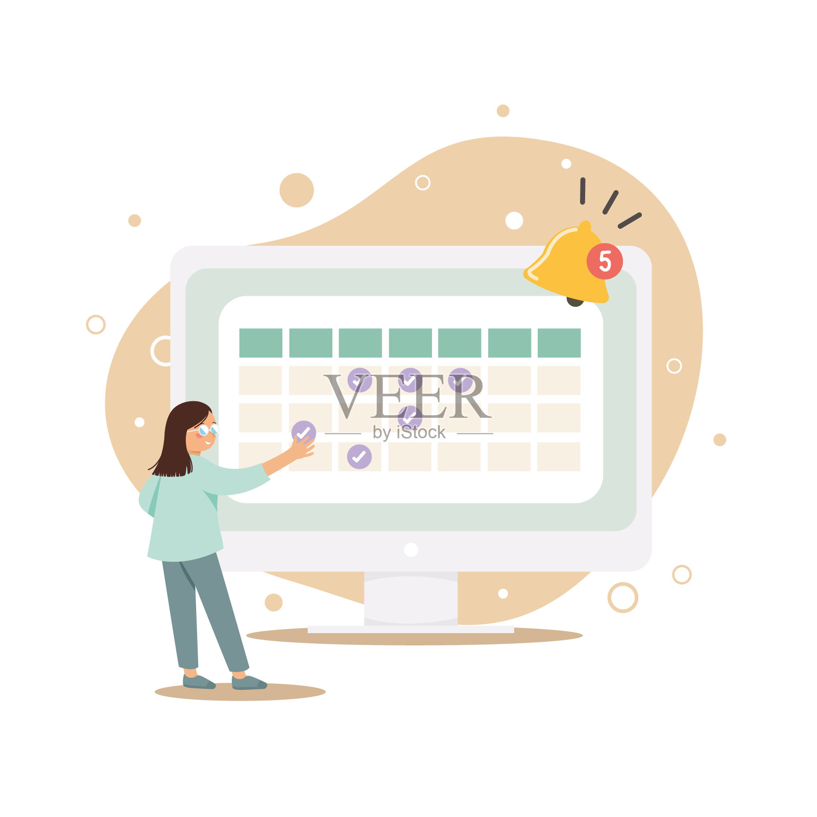 人们在网上日历上安排日程。时间管理和日程规划，提醒应用程序。插画图片素材