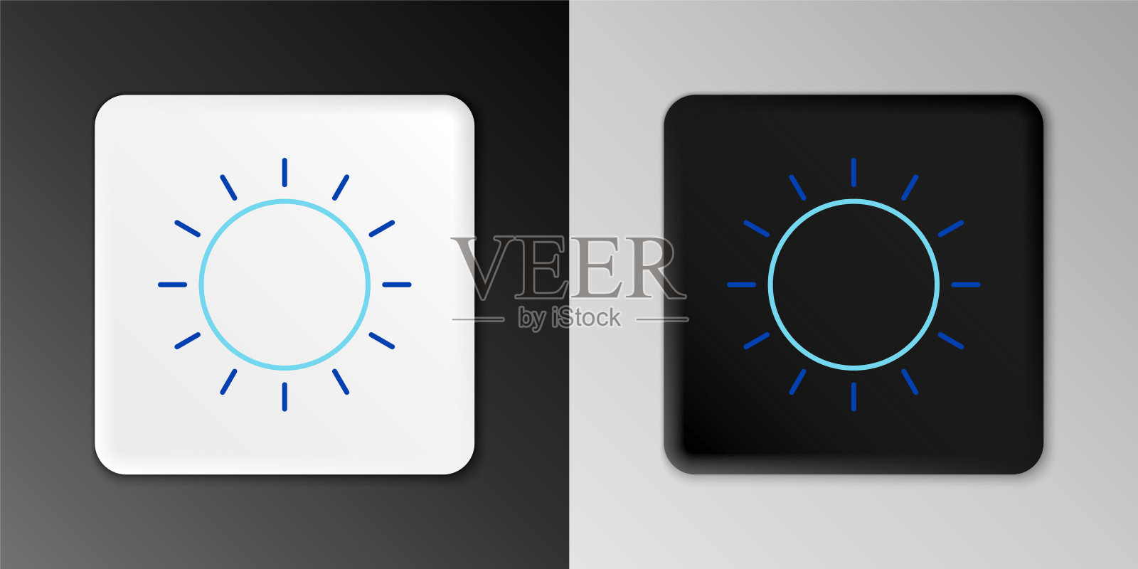 线太阳图标孤立在灰色背景。夏天的象征。阳光灿烂的一天。色彩缤纷的轮廓概念。向量插画图片素材