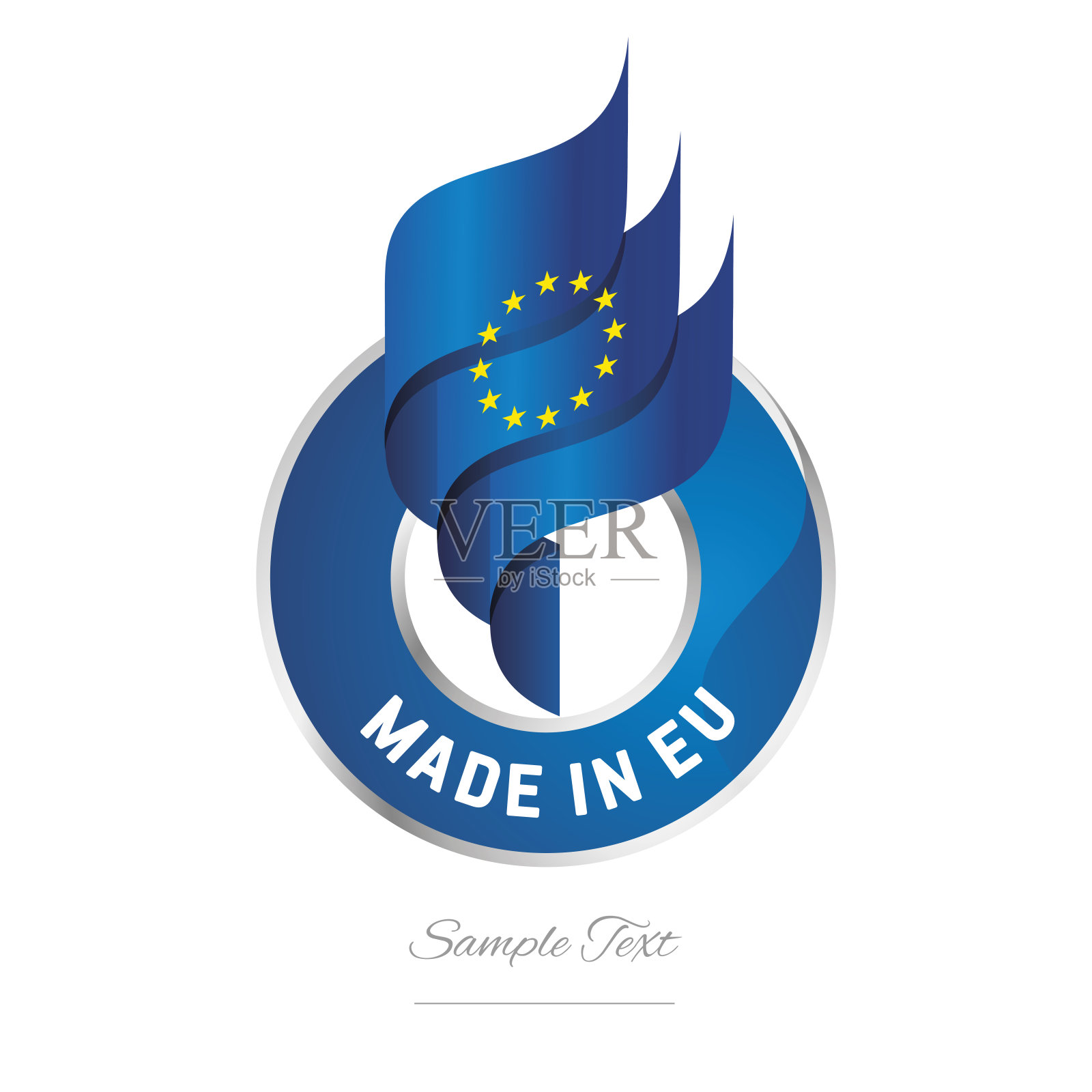 在欧盟抽象的波浪旗火炬火焰蓝色黄色现代丝带条形标签图标矢量插画图片素材