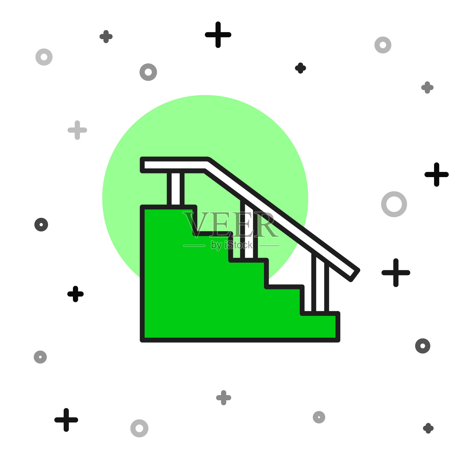 填充轮廓滑板楼梯与轨道图标隔离在白色背景。向量插画图片素材