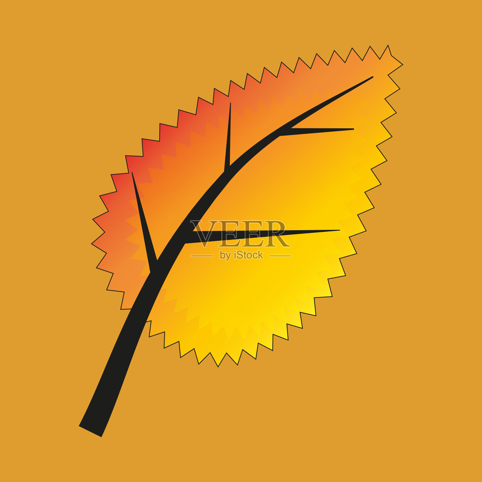 秋天的白桦叶上桔黄色的背景，秋天插画图片素材