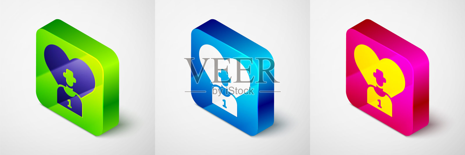 等距足球或足球运动员图标隔离在灰色背景。方形按钮。向量插画图片素材