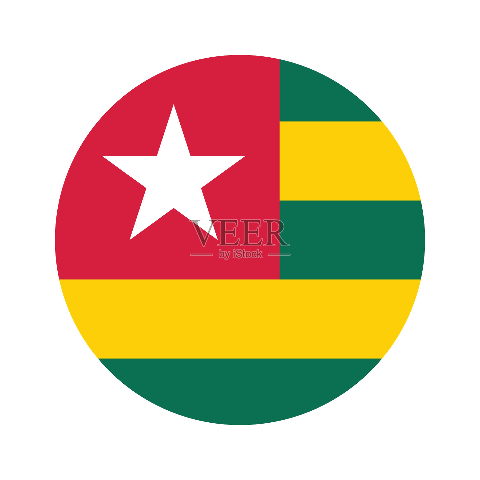多哥国旗。多哥国旗。按钮标志图标。标准颜色。多哥圆形图标旗帜。电脑插图。数码插图。矢量插图。插画图片素材