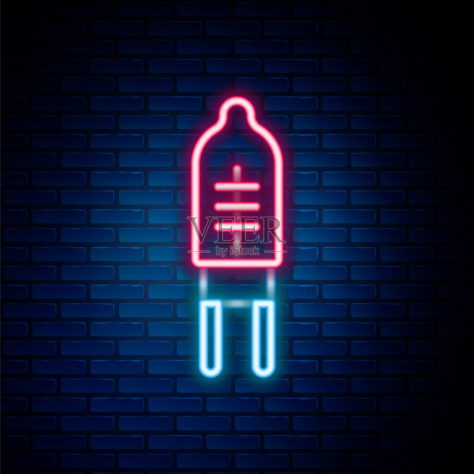 发光的霓虹灯线发光二极管图标隔离在砖墙背景。半导体二极管电气元件。色彩缤纷的轮廓概念。向量插画图片素材