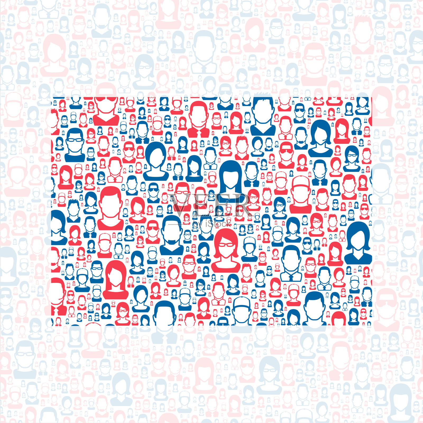 南达科他州明尼哈哈县。地图上有蓝色和红色的人插画图片素材