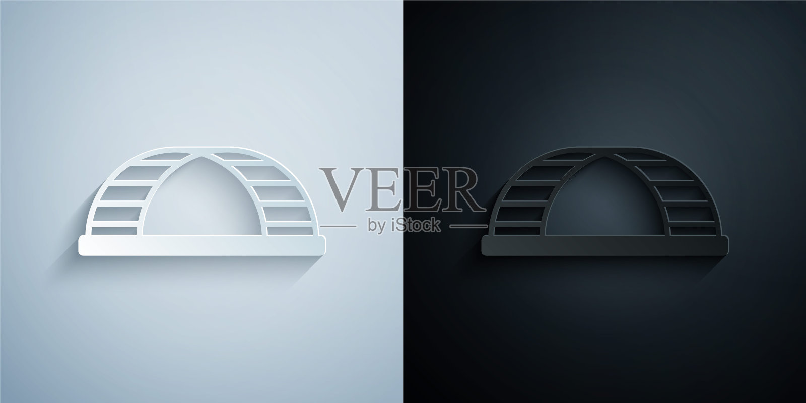 剪纸猴子酒吧图标隔离在灰色和黑色的背景。纸艺风格。向量插画图片素材