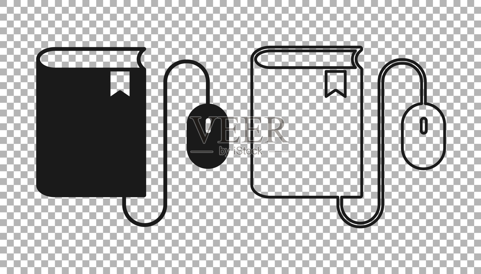 黑色电子书与鼠标图标隔离在透明的背景。在线教育理念。电子书徽章图标。向量插画图片素材