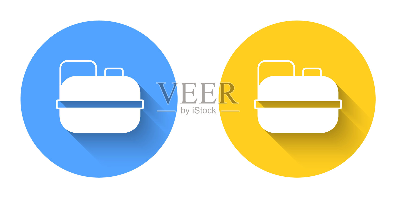 白色罐汽油图标隔离与长阴影背景。柴油燃气图标。圆按钮。向量插画图片素材