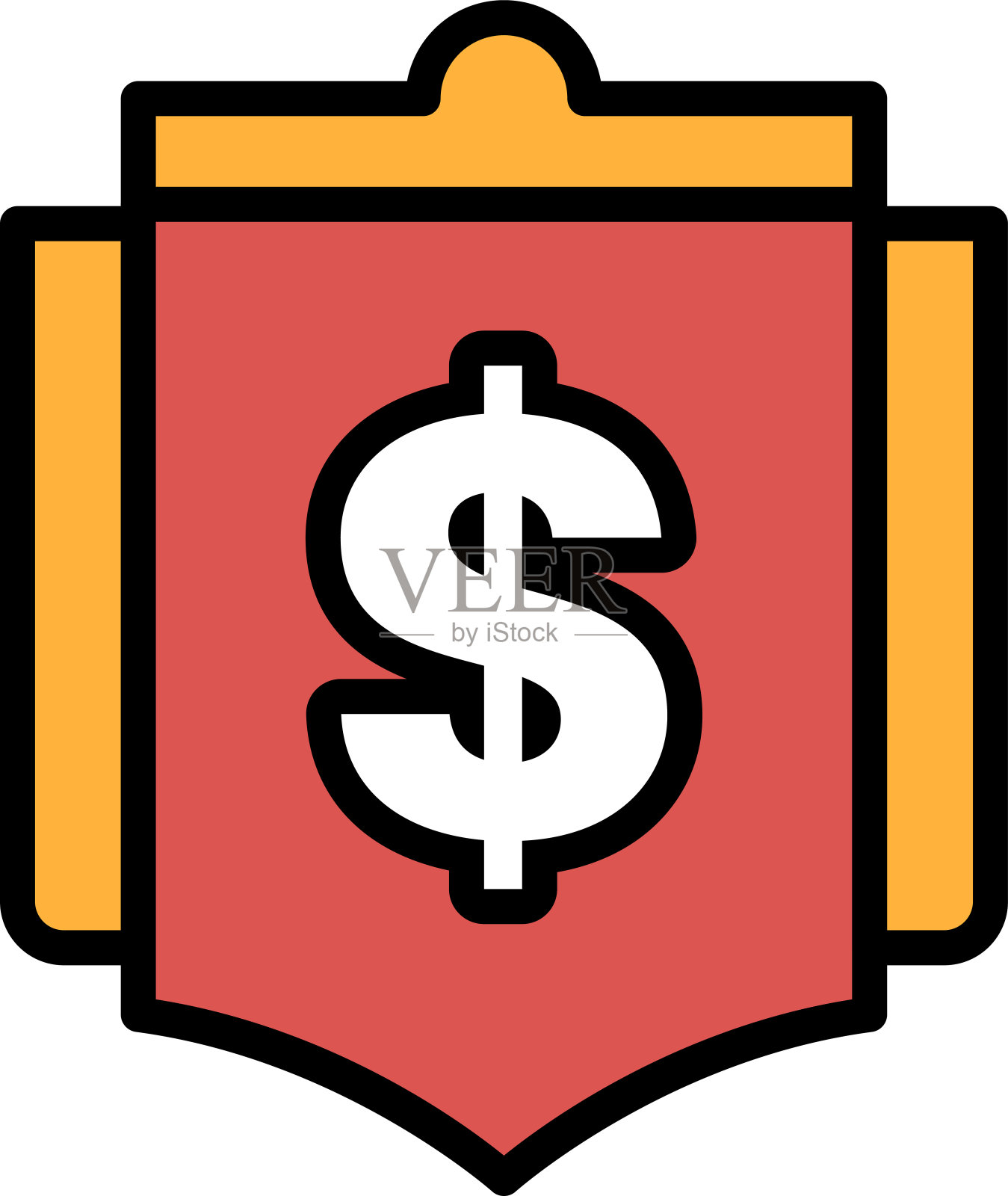 在商业标志的概念中，美元符号周围有一个盾牌的黑白图像插画图片素材